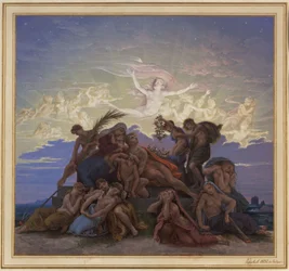 Berliini. Lustgartenin Altes Museum. Luonnos seinämaalaukseen "Suru hautakummulla"