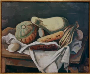 Still life with pumpkins and corn