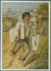 Sanomalehtipoika, 1864 (wc mustan median alipiirroksen päällä)