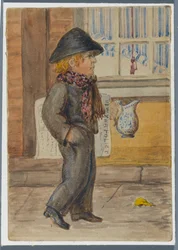 Police Gazette Newspaper Boy, 1864 (wc mustan median alipiirroksen yli)