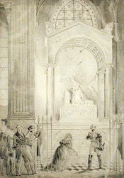 Keisarinna Josephinen (1763-1814) hautausmonumentti Pyhän Pietarin ja Paavalin kirkossa, Rueil-Malmaison (kynä paperilla)