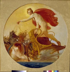 Phoebus ajaa auringon vaunuja (Phoebus Driving the Horses Of The Sun). Karl Pavlovich Briullov (Bryullov) (1499-1852) maalaus, öljy kankaalle. 1800-luvun venäläinen taide, romantiikka. Venäjän valtionmuseo, Pietari.