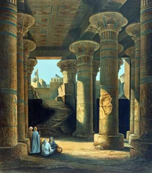 Esnehin pylväiden salin sisäkuva. Litografia Karl Richard Lepsiuksen (1810-1884) preussilaisen egyptologin mukaan. Isna Ylä-Egypti Arkeologia Uskonto Mytologia Muinainen Egypti