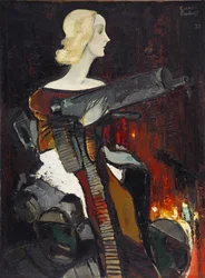 ""Madone de la mitraillette"" (Madonna konepistoolilla) Peinture de Karlis Padegs (1911-1940) - 1932 - Öljy kankaalle Koko 134x100 cm Latvian tasavallan valtion taidemuseo, Riga Lettonie
