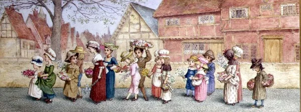 Kuudentoista lapsen kukkakulkue, noin 1876 (vesiväri paperille).