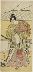 Näyttelijä Sakata Hangorô III Takechi Mitsuhiden roolissa elokuvassa "Muromacho Chronicle in Kana Script" ("Kanagaki Muromachi bundan").