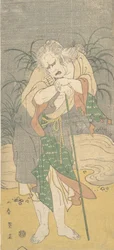 Asao Tamejuro harmaahiuksisena vanhana miehenä repaleisissa vaatteissa, n. 1789.