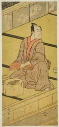 Näyttelijä Ichikawa Monnosuke II Daidoji Tabatanosuken roolissa näytelmässä Mukashi Mukashi Tejiro no Saru, joka esitettiin Ichimura-teatterissa kahdeksantena kuukautena vuonna 1792.