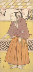 Näyttelijä Onoye Matsusuke I, miehenä, joka pitää kiinni tuuletinta oikeassa kädessään, n. 1780.