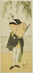 Näyttelijä Sawamura Sojuro III roolissa Ume no Yoshihei näytelmässä Suda no Haru Geisha Katagi, joka esitettiin Kiri-teatterissa ensimmäisenä kuukautena vuonna 1796.