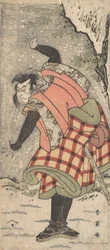Tuntematon näyttelijä kyokakuna seisovana kallion juurella lumimyrskyssä, n. 1793.