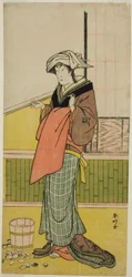 Näyttelijä Nakamura Riko I roolissa Moshio () näytelmässä Honda Yayoi Meoto Junrei (), joka esitettiin Ichimura-teatterissa () seitsemäntenä kuukautena vuonna 1778 ().