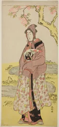 Näyttelijä Segawa Kikunojo III Kumenosuken roolissa näytelmässä Keisei Natori Soga, joka esitettiin Kiri-teatterissa toisena kuukautena vuonna 1788.