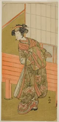 Näyttelijä Segawa Kikunojo III Onoteruyan () kurtisaanina Takamura () näytelmässä Sugata no Hana Yuki no Kuromushi (), joka esitettiin Ichimura-teatterissa () yhdentenätoista kuukautena vuonna 1776 ().