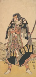 Näyttelijä Ichikawa Danjuro V soturina lähellä merenrantaa, n. 1790.