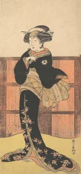 Neljäs Iwai Hanshiro naisena mustassa kimonossa, n. 1778