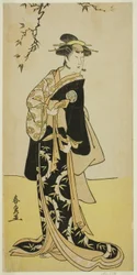 Näyttelijä Yamashita Mangiku I Lady Yuyana (Yuya Gozen) (?) näytelmässä Heike Hyobanki (?), joka esitettiin Nakamura-teatterissa (?) seitsemännessä kuussa, 1789 (?)