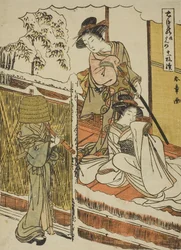 Yhdeksäs näytös: Yuranosuken talo Yamashinassa näytelmästä Chushingura (Uskollisten pidättäjien aarre), n. 1779–1780 (värillinen puupainatus; chuban)