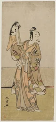Bando Hikosaburo III pitelee kädellä Pupperia, 1770-luvun puoliväli.