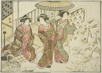Nakaomiyan kurtisaanit kirjasta "Mirror of Beautiful Women of the Pleasure Quarters (Seiro bijin awase sugata kagami)", voi. 2