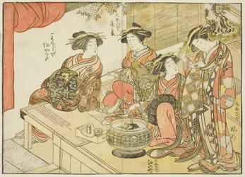 Neljä kurtisaania eri taloista, kirjasta "Mirror of Beautiful Women of the Pleasure Quarters (Seiro bijin awase sugata kagami)", voi. 3