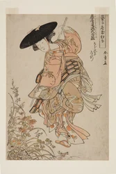 Geiko pelaa Ashiya D?man ?uchi Kagamia (värillinen puupalikkaprintti)