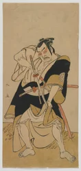 Kabuki-näyttelijä Nakamura Sukegoro II samuraina, Edo-kausi, 1770-luvun loppu (värillinen puupalikkaprintti)