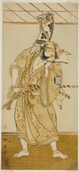 Näyttelijä Arashi Sangoro II Asahina Saburona näytelmässä Iro Maki-e Soga no Sakazuki, esitettiin Morita-teatterissa ensimmäisenä kuukautena, 1773