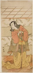 Näyttelijä Ichikawa Danjuro V Ashiya Domanina näytelmässä Kikyo-zome Onna Urakata, esitettiin Morita-teatterissa seitsemännessä kuussa, 1776