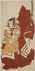 Näyttelijä Ichikawa Danjuro V Hannya no Goron roolissa näytelmässä Sugata no Hana Yuki no Kuronushi, esitys Nakamura-teatterissa yhdestoista kuukaudessa, 1776