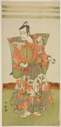 Näyttelijä Ichikawa Danjuro V Kudo Kanaishina näytelmässä Izu-goyomi Shibai no Ganjitsu, esitettiin Morita-teatterissa yhdestoista kuukaudessa, 1772