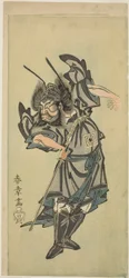 Näyttelijä Ichikawa Danzo III Shoki demoni-tappajana näytelmässä "Date Moyo Kumo Ni Imazuma"