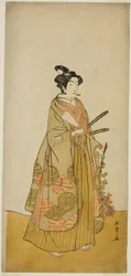 Näyttelijä Ichikawa Monnosuke II Kichisaburona, Kichijo-jin temppelisivulla näytelmässä Sono Kyodai Fuji no Sugatami, esitettiin Morita-teatterissa toisessa kuussa, 1776