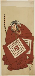 Näyttelijä Ichikawa Yaozo II Hachio-maru Aratorana näytelmässä Chigo Sakura Jusan Kane, esitettiin Ichimura-teatterissa yhdestoista kuukaudessa, 1774