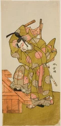 Näyttelijä Ichimura Uzaemon IX Ōtomo no Kuronushin roolissa näytelmässä Sugata no Hana Yuki no Kuronushi, joka esitettiin Ichimura-teatterissa yhdennentoista kuukauden aikana vuonna 1776