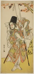Näyttelijä Nakamura Nakazo I Katsuheina, ruhtinasperheen palvelijana näytelmässä Uta Kurabe Tosei Moyo, joka esitettiin Morita-teatterissa yhdestoista kuukaudessa, 1779