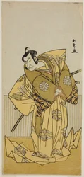 Näyttelijä Nakamura Nakazo I Kudo Sukestunena (?) näytelmässä Kokimazete Takao Soga (?), joka esitettiin Ichimura-teatterissa (?) toisessa kuussa, 1778