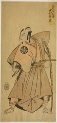 Näyttelijä Nakamura Nakazo I Osada no Taron (?) roolissa näytelmässä Ima o Sakari Suehiro Genji (?), joka esitettiin Nakamura-teatterissa (?) yhdestoista kuukaudessa 1768 (?)