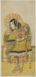Nakamura Nakazo I Takechi Jubei Mitsuhidena näytelmässä Shusse Taiheiki, joka esitettiin Nakamura-teatterissa kahdeksannessa kuukaudessa,