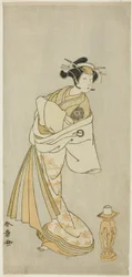 Näyttelijä Nakamura Noshio I kurtisaani Takaon henkenä Shosagoto-tanssijaksossa ”Sono Utsushi-e Matsu ni Kaede” (Männyn ja vaahteran varjokuva), näytelmän Keisei Momiji no Uchikake (Kurtisaani päällyskimonossa) toisen osan viimeisessä kohtauksessa