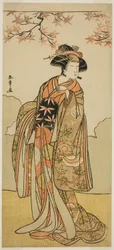 Näyttelijä Osagawa Tsuneyo II Onoe no Maena näytelmäpäivämäärässä Nishiki Tsui no Yumitori, esitettiin Morita-teatterissa yhdestoista kuukaudessa, 1778