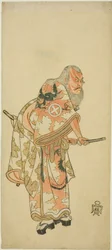 Näyttelijä Otani Hiroemon III Hige no Ikyu -näytelmässä "Sukeroku" näytelmässä "Hitokidori Harutsuge Soga"