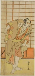 Näyttelijä Otani Hiroji III Hata no Daizen Taketorana naamioituneena Shikishima Wakaheiksi näytelmässä Juni-hitoe Komachi-zakura, joka esitettiin Kiri-teatterissa yhdentenätoista kuukautena vuonna 1784.