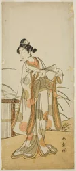 Näyttelijä Segawa Kikunojo III Aigo no Wakan roolissa näytelmässä Chigo Sakura Jusan Kane, esitettiin Ichimura-teatterissa yhdestoista kuukaudessa, 1774