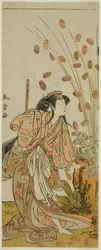 Segawa Kikunojo III Hito-maruna Naamioituna Kurtesaani Chiyozakiksi Hana Katsuragi no Kanen Play Cupissa, esitettiin Ichimura-teatterissa vuoden kolmannella kuukaudella.