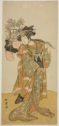 Näyttelijä Yamashita Kinsaku II Odaina, Eboshin (hattu) myyjänä näytelmässä Hana-zumo Genji Hiiki, esitettiin Nakamura-teatterissa yhdestoista kuukaudessa, 1775