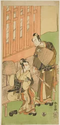 Els actors Ichikawa Komazo II com Soga no Juro Sukenari (dreta), i Ichikawa Danjuro V com Soga no Goro Tokimune (esquerra), amb Komuso Attires, a l