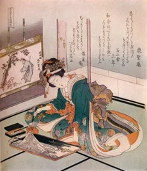 Nainen tekemässä pienoismallia Fuji-vuoresta, c1823.