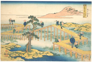 Mikäwan maakunnan Yatsuhashin vanha näkymä (Mikawa no Yatsuhashi no kozu), sarjasta ”Eri maakuntien merkittävimmät siltanäkymät” (Shokoku meikyō kiran)