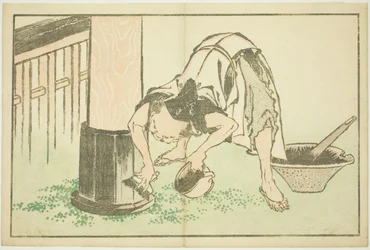 Temppelissä työskentelevä käsityöläinen Hokusain realististen maalausten kuvakirjasta (Hokusai shashin gafu)